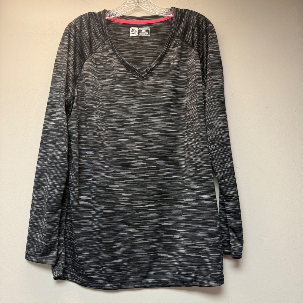 RBX Performance Top Womens 1X Black Grey Excellent Space Dye V-Neck Long Sleeve